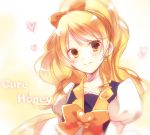  1girl blonde_hair bow brooch character_name cure_honey earrings hair_bow happinesscharge_precure! heart jewelry kyoro_(r_y_o_c_ovv) long_hair magical_girl oomori_yuuko precure ribbon sketch smile solo yellow_eyes 