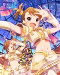  2girls :d ;) brown_eyes brown_hair christmas_lights christmas_tree futami_ami futami_mami idolmaster idolmaster_million_live! looking_at_viewer multiple_girls musical_note official_art open_mouth siblings side_ponytail smile wink 