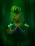  1girl am24 blonde_hair blood blood_on_face creepy crying glowing glowing_eyes green green_background green_eyes highres mizuhashi_parsee solo touhou 