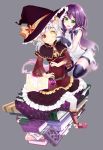  2girls book book_stack ghost hat heterochromia highres hoshi_usagi multiple_girls original sitting witch witch_hat 