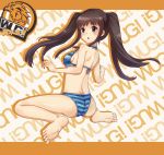  1girl barefoot bikini black_eyes brown_hair butt_crack leikangmin okamoto_miyu sitting swimsuit twintails wake_up_girls! wariza 