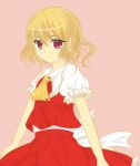  1girl ascot blonde_hair flandre_scarlet looking_at_viewer no_hat pink_background puffy_short_sleeves puffy_sleeves red_eyes short_hair short_sleeves skirt skirt_set solo touhou ziyuansui_youzi 