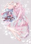  1girl bare_shoulders barefoot blue_eyes dress long_hair mikuni_(mikunik) original pink_hair smile solo very_long_hair 