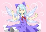  1girl akagashi_hagane blue_hair bow cirno fang hair_bow ice ice_wings smile solo touhou wings 