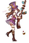 1girl blush boots breasts brown_hair caitlyn_(league_of_legends) cleavage cupcake fingerless_gloves gloves gun hat league_of_legends long_hair momoko_(momopoco) rifle solo thigh_strap weapon 