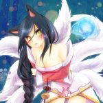  ahri animal_ears artist_request braid breasts facial_mark fox_tail league_of_legends looking_at_viewer tail yellow_eyes 