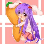  animal_ears bangs bunny_tail carrot collared_shirt dress_shirt fang gradient_eyes koyashaka long_hair long_sleeves looking_at_viewer multicolored_eyes necktie object_hug open_mouth patterned_background pink_background pink_skirt pleated_skirt purple_hair rabbit_ears reisen_udongein_inaba seiza shirt sitting skirt sleeve_cuffs star star-shaped_pupils symbol-shaped_pupils tail touhou very_long_hair white_shirt 