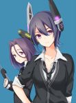  2girls alternate_eye_color breasts cleavage d11 glaive gloves headgear kantai_collection mechanical_halo mole multiple_girls necktie no_eyepatch personification purple_hair school_uniform short_hair tatsuta_(kantai_collection) tenryuu_(kantai_collection) 