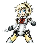  1girl :&lt; aegis anaugi android blonde_hair blue_eyes chibi cravat persona persona_3 robot_joints short_hair solo 