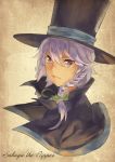  1girl bow braid bust cape character_name hair_bow hat highres izayoi_sakuya jack_the_ripper long_hair purple_hair solo top_hat touhou violet_eyes zicai_tang 