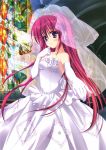  1girl absurdres bridal_veil dress elbow_gloves gloves highres hinamatsuri_touko long_hair original pink_eyes pink_hair small_breasts stained_glass strapless_dress tiara veil wedding_dress white_gloves 