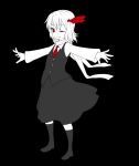  1girl black_background hair_ribbon miyo_(ranthath) necktie outstretched_arms red_eyes ribbon rumia short_hair skirt solo spot_color touhou 