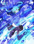  1girl blue_eyes blue_hair ene_(kagerou_project) headphones kagerou_project long_hair skirt solo thighhighs twintails yodare_(3yami8) 