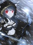  1girl absurdres ahoge aoi_(pixiv2498037) arrow artist_request black_hair bow_(weapon) breasts chain character_request cloak defense_of_the_ancients glowing glowing_eyes highres hood large_breasts looking_at_viewer navel parted_lips red_eyes solo tagme weapon white_skin 