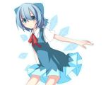  1girl blue_eyes blue_hair bow cirno dress hair_bow ice short_hair simple_background solo touhou white_background wings 
