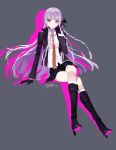  1girl braid dangan_ronpa formal gloves kirigiri_kyouko long_hair necktie psd purple_hair ribbon school_uniform solo suit violet_eyes 