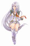  1girl boots chrome_shelled_regios cruizer felli_loss frilled_skirt frills highres necktie panties pantyshot pixiv_thumbnail silver_hair sitting skirt solo underwear uniform violet_eyes white_hair 