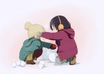  2girls akiyama_mio boots child coat earmuffs hat k-on! long_hair mittens multiple_girls short_hair snow snowman tagme tainaka_ritsu 