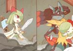  bruise fantasy gagged gallade gardevoir green_hair honedge injury kirlia lucario mega_gardevoir mega_lucario pokemon pokemon_(creature) pokemon_(game) pokemon_xy red_eyes rope sally_(luna-arts) short_hair smirk sword weapon 