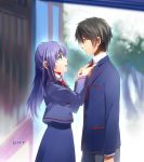  aki_(neyuki41028) hiradaira_chisaki kihara_tsumugu long_hair nagi_no_asukara necktie purple_hair school_uniform side_ponytail 