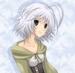  1girl ahoge blush breasts duel_monster grey_eyes jacket looking_at_viewer lyna shintani_tsushiya smile solo white_hair yuu-gi-ou 