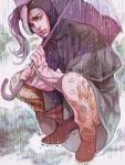  1boy blackmore cloak jojo_no_kimyou_na_bouken solo squatting tegaki uko_(moi08) umbrella 