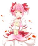  1girl bow choker gloves hair_bow interlocked_fingers kaname_madoka magical_girl mahou_shoujo_madoka_magica otototo pink_eyes pink_hair short_hair short_twintails solo twintails white_background 