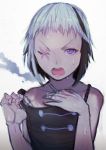  1girl angry bikko cigarette multicolored_hair naisho_na_zuku_doori one-eyed open_mouth rough scar short_hair solo sweat two-tone_hair violet_eyes 