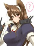  1girl animal_ears ashigara_(kantai_collection) blush breasts brown_eyes brown_hair elbow_gloves gloves hairband kantai_collection long_hair looking_at_viewer open_mouth personification solo 