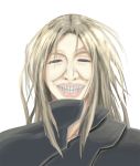  1boy =_= black_clothes commentary_request grin guilty_crown male portrait simple_background smile solo suzu-q teeth tsutsugami_gai white_background 