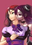  2girls artist_request bare_shoulders character_request choker elbow_gloves gloves green_eyes hair_ornament hat long_hair multiple_girls parted_lips purple_hair redhead simple_background tagme utau violet_eyes 