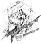  1boy 1girl abs artist_request band beltbra blush breasts bust crossover dante devil_may_cry electric_guitar fingerless_gloves gloves guilty_gear guitar hair_over_one_eye hat heart i-no instrument monochrome open_clothes open_coat short_hair witch_hat 