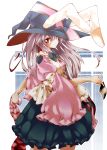  1girl animal_ears bow dress hat highres irisu_kyouko irisu_syndrome long_hair looking_back rabbit_ears red_eyes shigurio silver_hair solo tagme witch_hat 