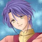  1boy face fushigi_yuugi looking_at_viewer male mole nuriko purple_hair short_hair smile wink yellow_eyes yuzuki_kaoru 