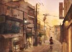  1girl highres original renzokukougeki road scarf skirt socks solo street traditional_media watercolor_(medium) 