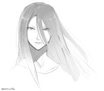  1girl bust commentary_request facing_viewer fading greyscale hair_between_eyes hair_blowing lips long_hair looking_at_viewer monochrome neck poaro shadow simple_background solo the_ring twitter_username white_background yamamura_sadako 