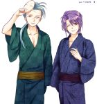  2boys blue_hair chichiri dated fushigi_yuugi japanese_clothes kimono lips long_hair looking_at_viewer male mask mole multiple_boys nuriko scar short_hair smile wink yellow_eyes yukata yuzuki_kaoru 