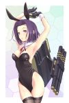  1girl animal_ears armpits arms_up bare_shoulders breasts cleavage gloves highres hips kantai_collection mechanical_halo personification purple_hair rabbit_ears short_hair solo tatsuta_(kantai_collection) thighhighs violet_eyes wa_(genryusui) 