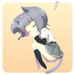  1girl animal_ears arm_warmers cat_ears cat_tail chibi closed_eyes grey_hair kantai_collection kasumi_(kantai_collection) kouji_(campus_life) lowres solo tail 