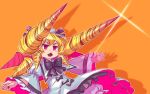  1girl blonde_hair dress drill_hair hat long_hair luna_child open_mouth pink_eyes solo too_literal touhou zounose 