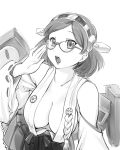  1girl :o blush breasts cleavage dress glasses hairband japanese_clothes kantai_collection kirishima_(kantai_collection) large_breasts lips monochrome personification short_hair skirt solo ueyama_michirou 