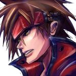  brown_hair face guilty_gear headband lips nose popped_collar short_hair sol_badguy solo sowel_(sk3) yellow_eyes 