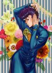  1boy comb flower gakuran higashikata_jousuke jojo_no_kimyou_na_bouken kanimaru pompadour purple_hair school_uniform solo 