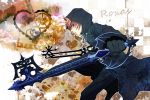  1boy blonde_hair blue_eyes bunta01 cloak gloves hooded keyblade kingdom_hearts roxas 