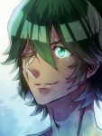  1boy close-up green_eyes green_hair kill_la_kill male mizudokei portrait sanageyama_uzu scar smile solo spoilers 