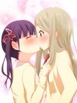  2girls black_hair blonde_hair blush closed_eyes hair_ornament kiss long_hair minami_shizuku multiple_girls noda_kotone nora_ichigo sakura_trick school_uniform sweat tagme twintails yellow_eyes yuri 