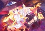  1girl black_legwear blonde_hair book garter_straps hat ken-chan lilith mary_janes open_book open_mouth outstretched_hand shoes solo thighhighs violet_eyes wavy_hair yami_to_boushi_to_hon_no_tabibito zettai_ryouiki 