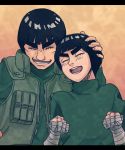  bandages black_hair closed_eyes hand_on_another&#039;s_head happy kamosuke male might_guy naruto open_mouth rock_lee teeth 