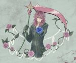  1boy blue_eyes flower gloves kingdom_hearts long_hair marluxia pink_hair scythe seimoku 