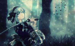  1girl highres konpaku_youmu rokuwata_tomoe short_hair solo sword touhou weapon 